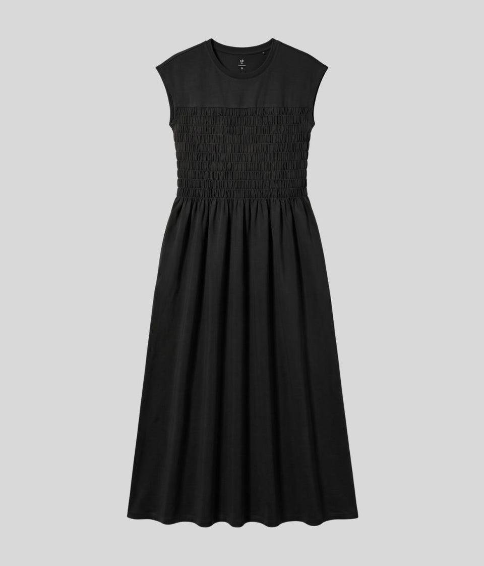 Black Shirred Jersey Dress