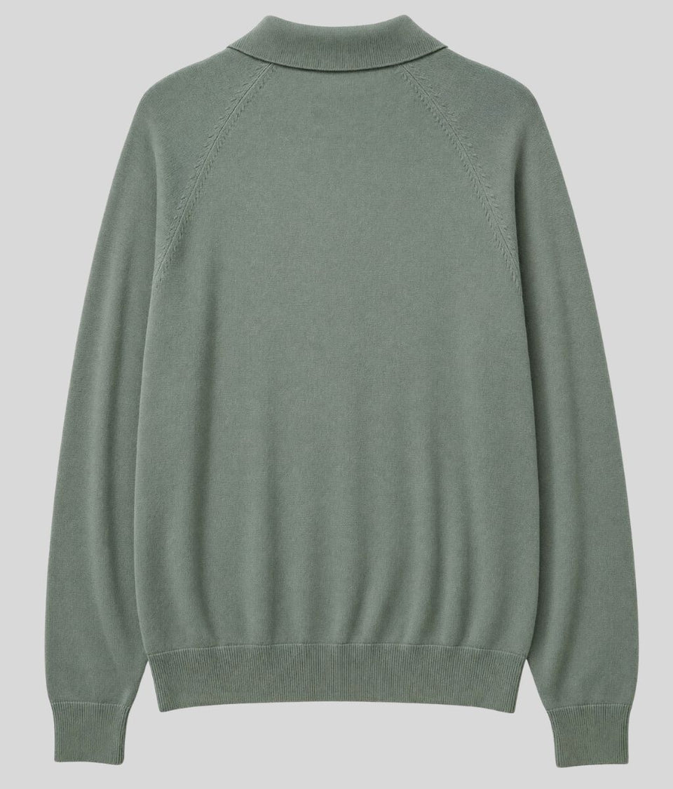 Mens Pewter Cotton Rich Long Sleeve Knitted Polo Top