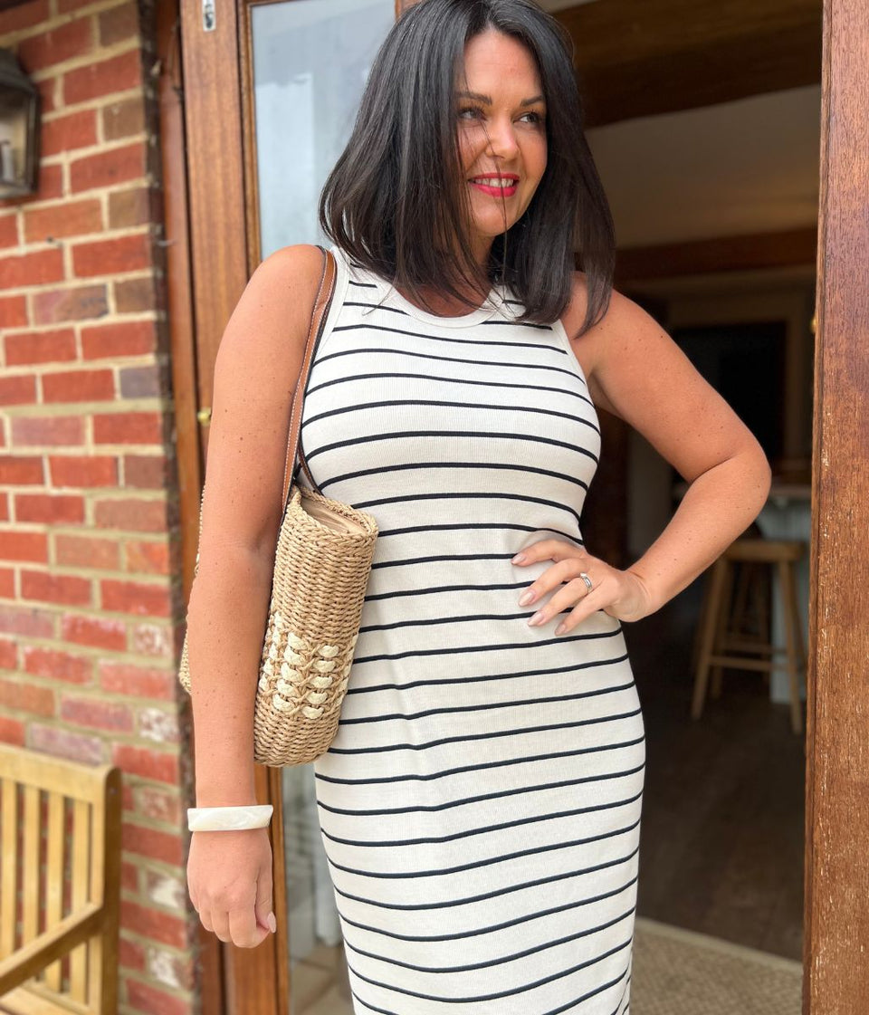 Navy Stripe Column Midi Dress