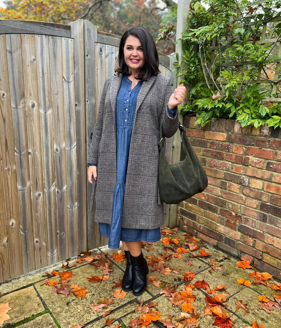 Chambray Tiered Midi Dress