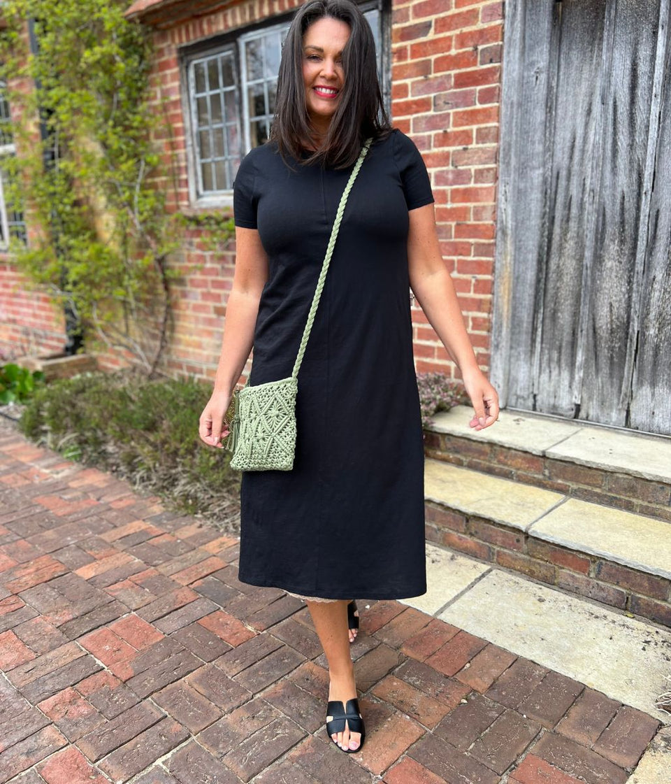 Black Pure Cotton T Shirt Midi Dress