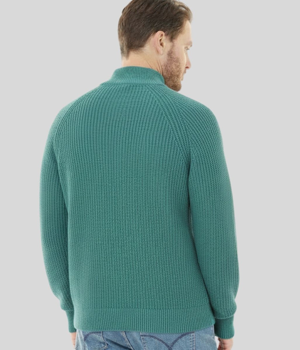 Mens Green Ribbed Fisherman 1/4 Zip Jumper