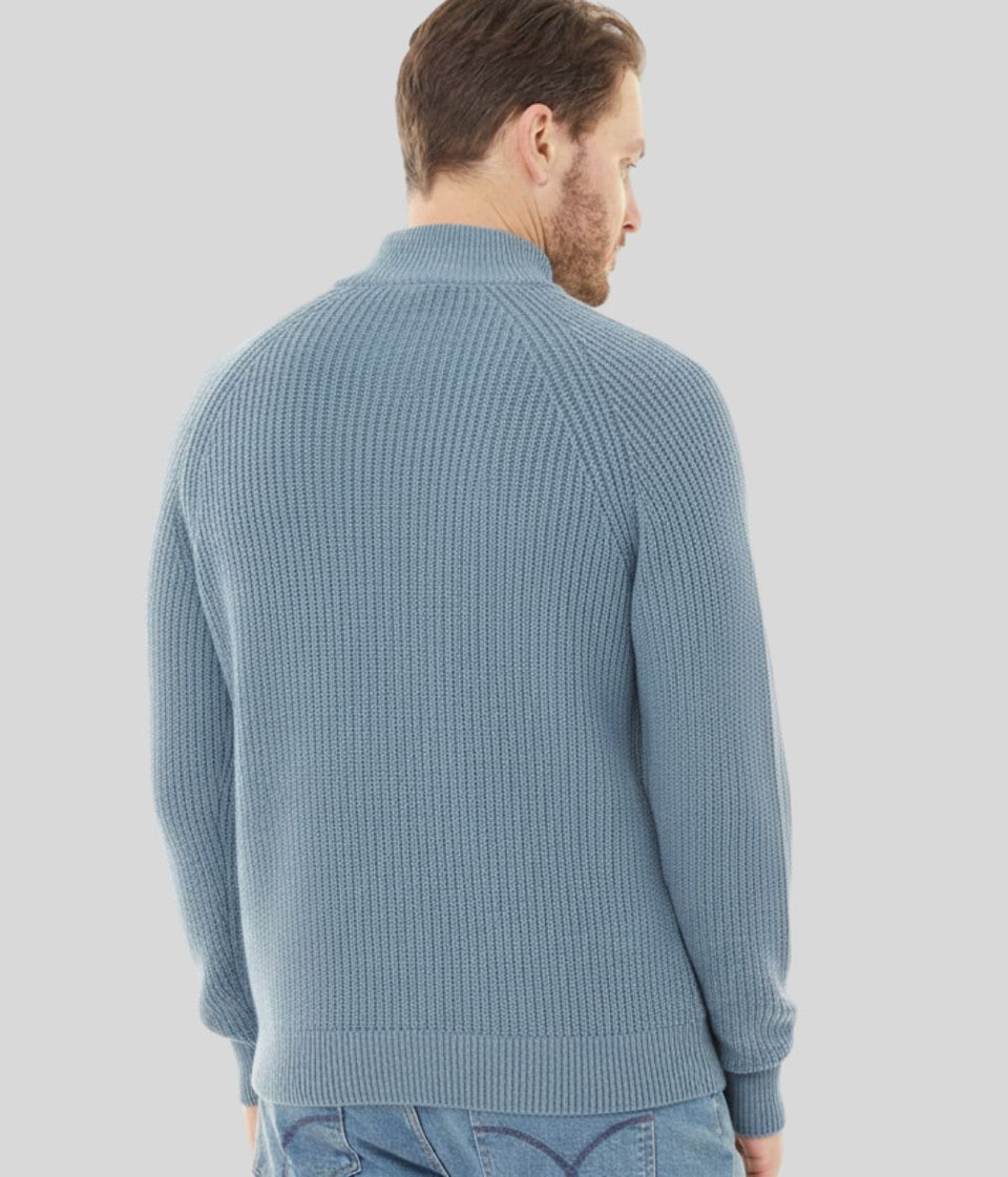 Mens Blue Ribbed Fisherman 1/4 Zip Jumper
