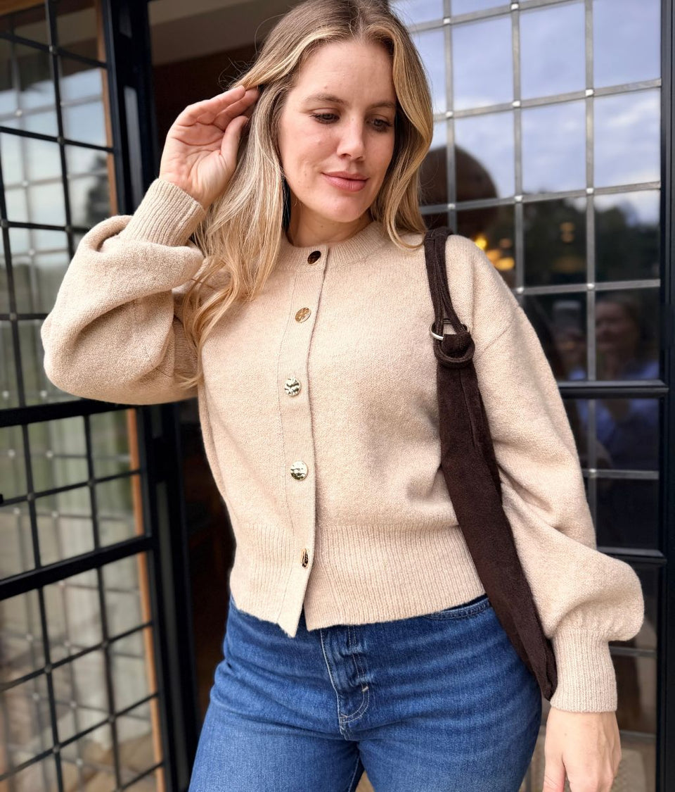 Natural Gold Button Cardigan