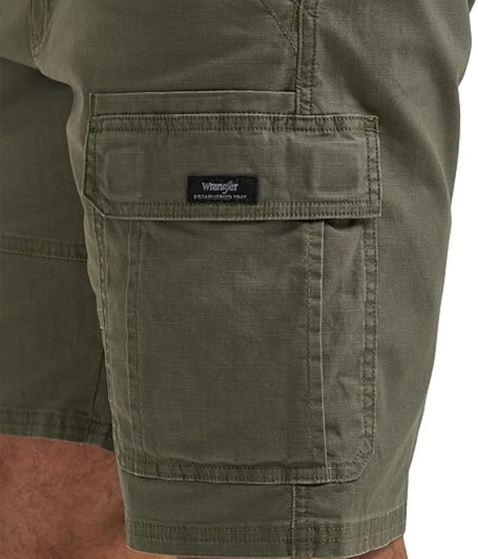 Mens Dark Green Relaxed Fit Cargo Shorts