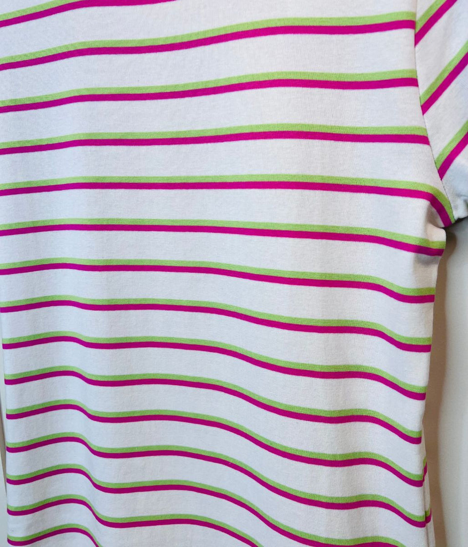 Pink & Green Stripe Cap Sleeve Tee