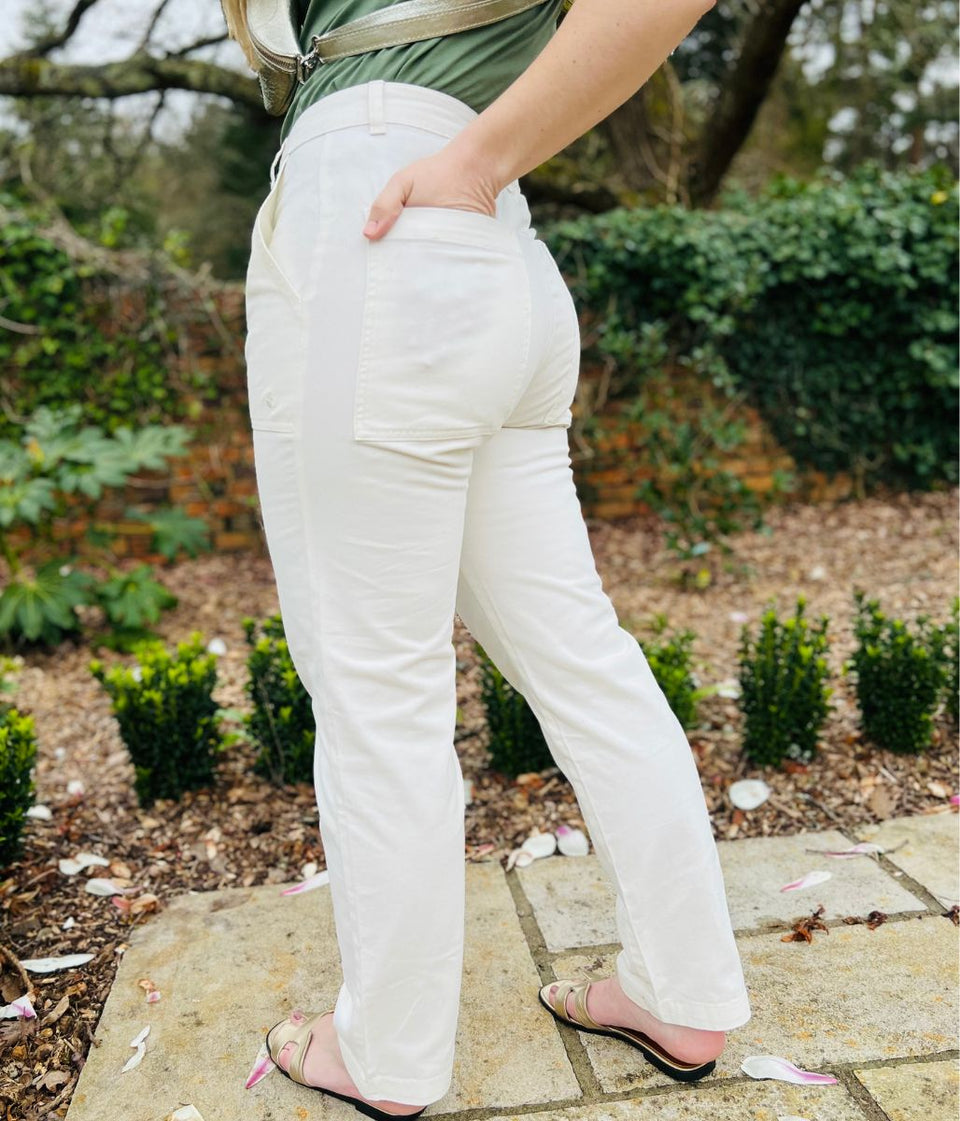 Ivory Cotton Twill Straight Trousers