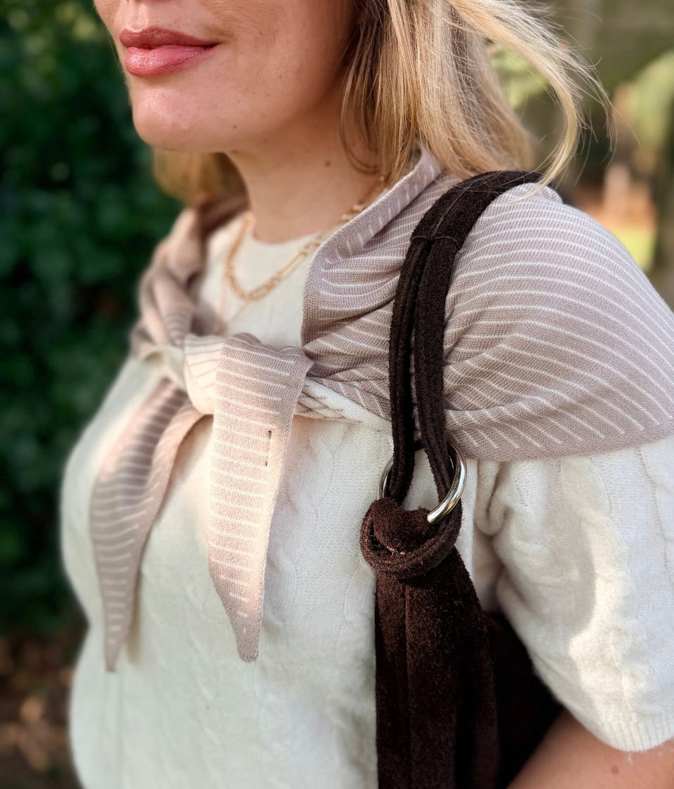 Beige Striped Reversible Triangle Wool Blend Scarf
