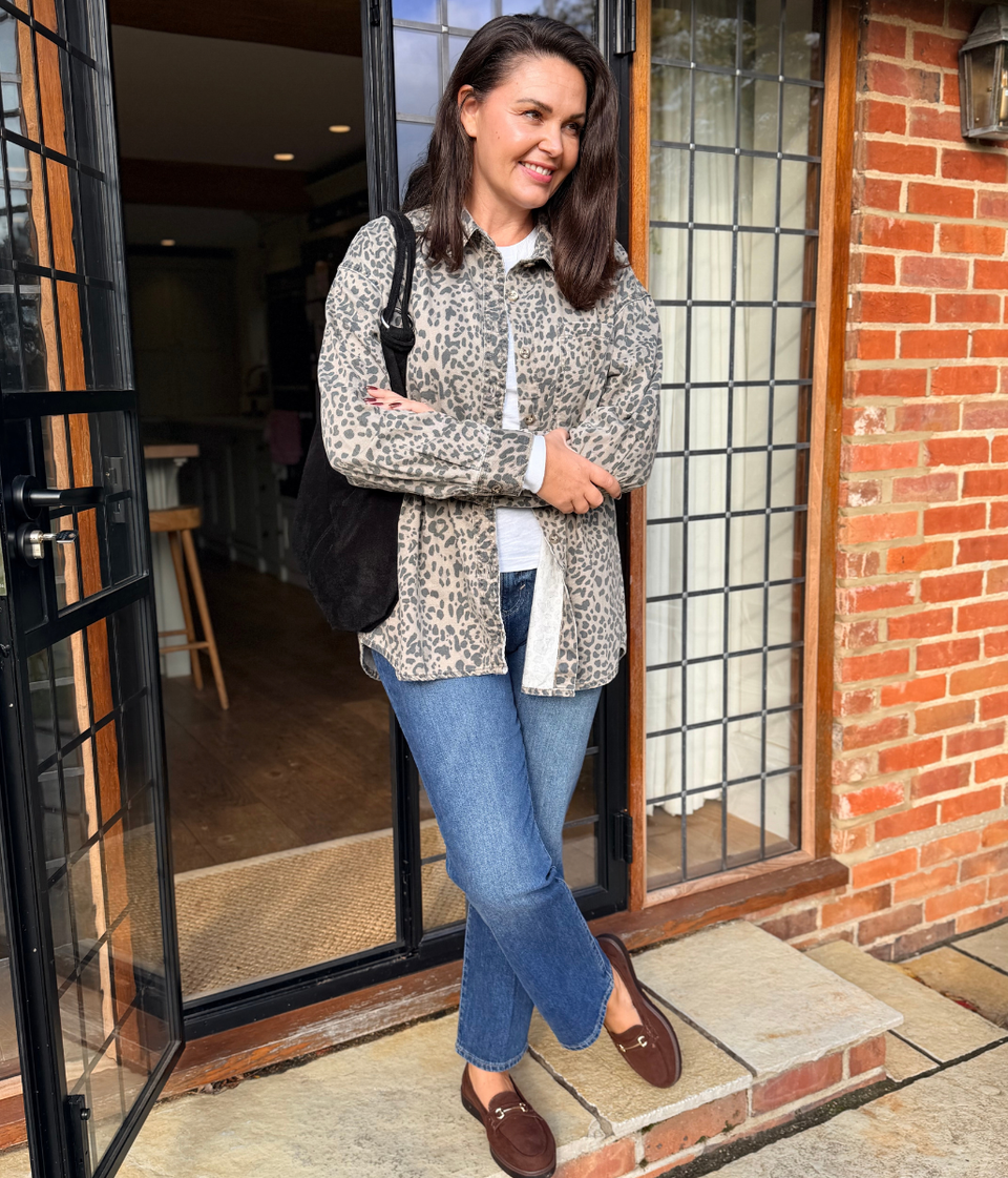 Leopard Print Oversize Denim Shirt