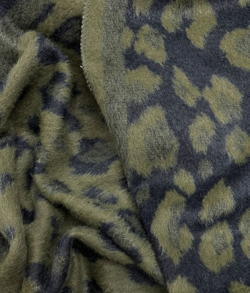 Khaki Leopard Print Triangle Wool Blend Scarf