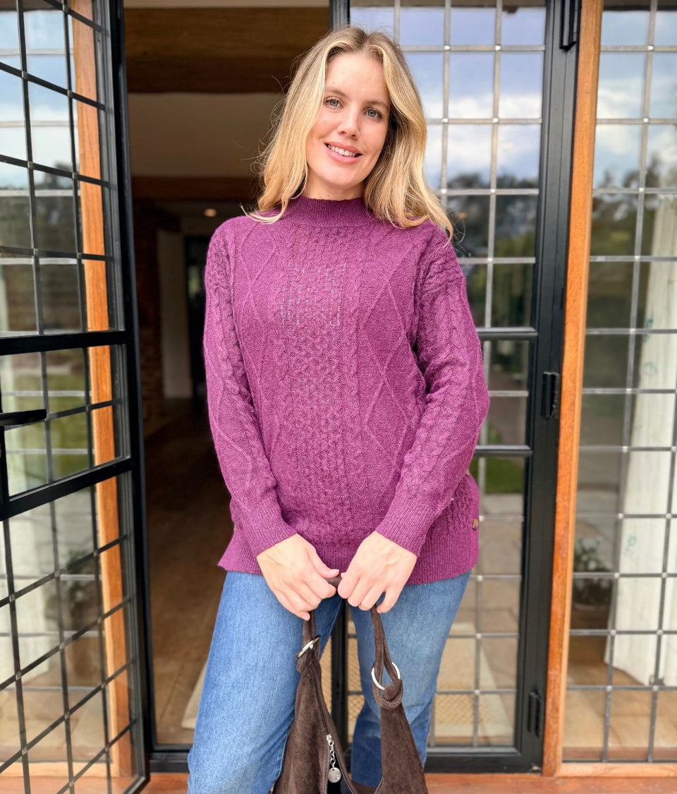 Purple Side Button Textured Knit Jumper