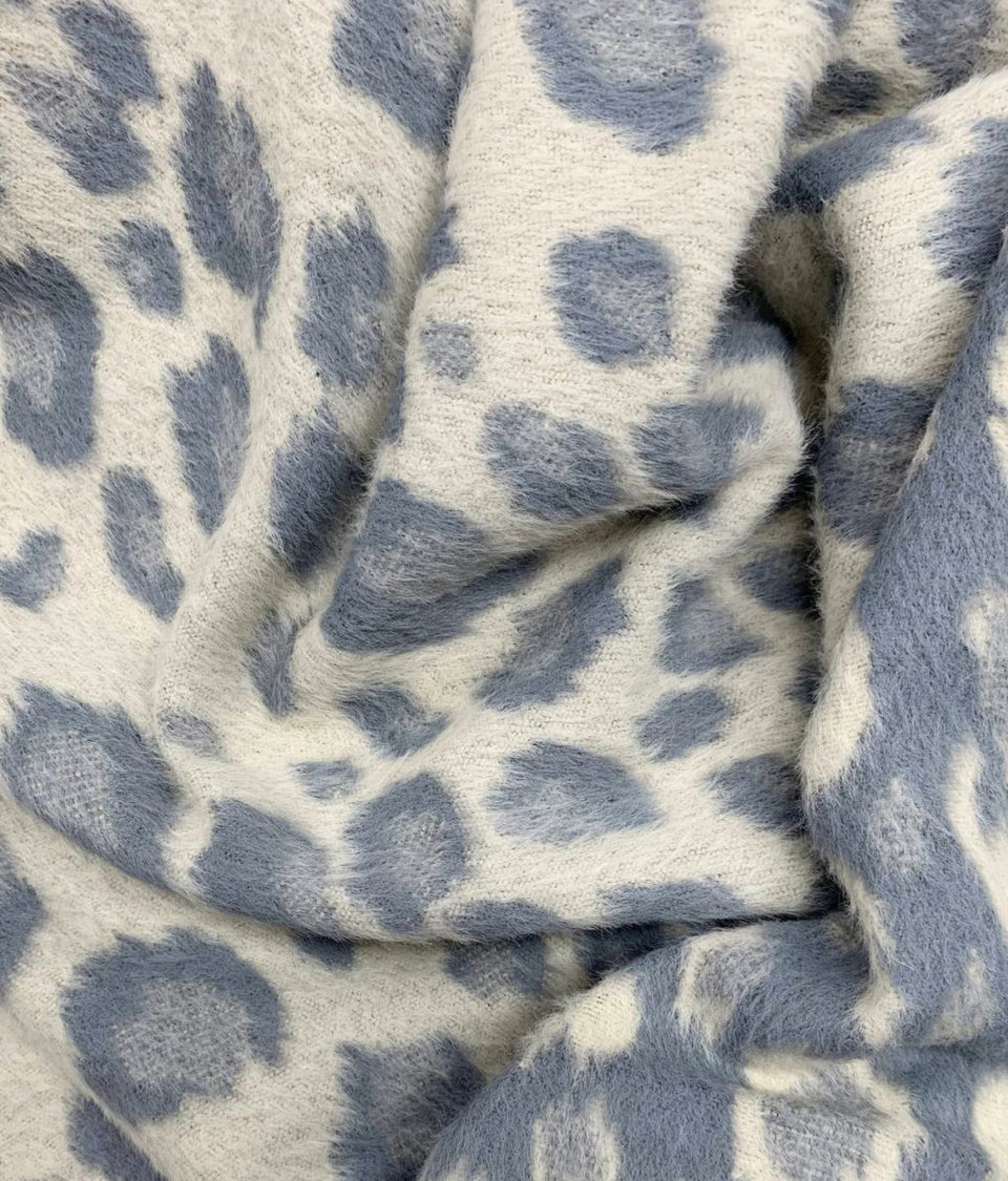 Grey Leopard Print Triangle Wool Blend Scarf