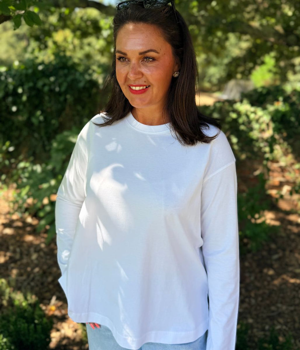 White Long Sleeve Organic Cotton Tunic Top