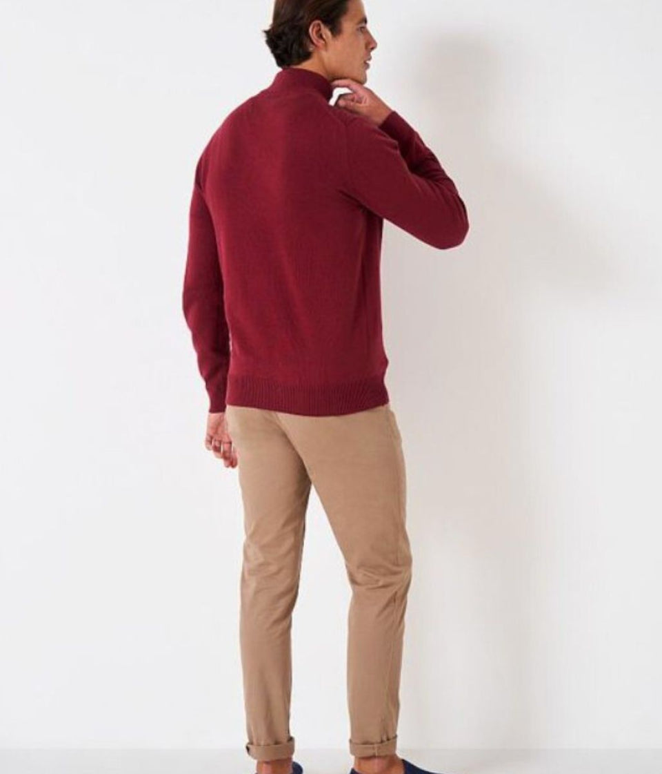 Red Mens Cotton Half Zip Jumper