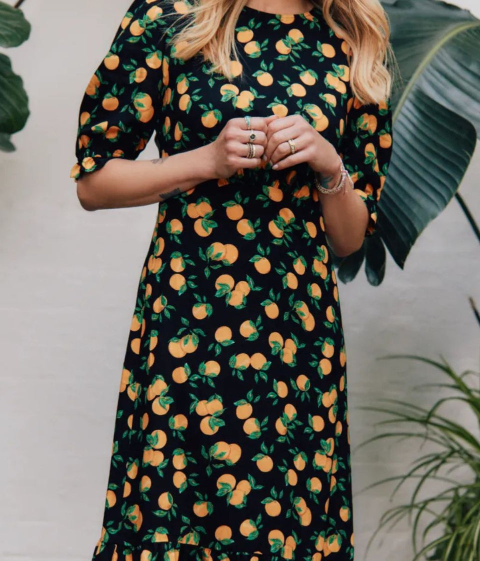 Black Sassy Orange Midi Dress