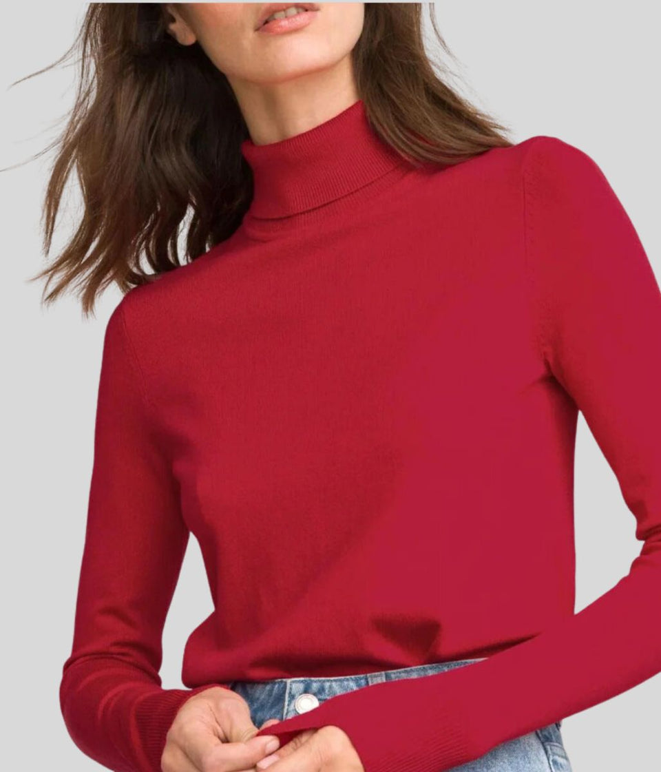 Red Fine Knit Roll Neck Jumper