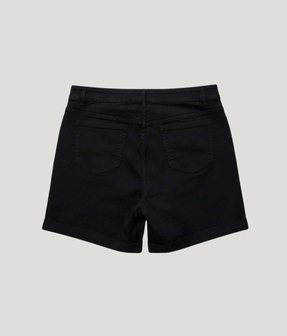 Black Denim Turn Up Shorts