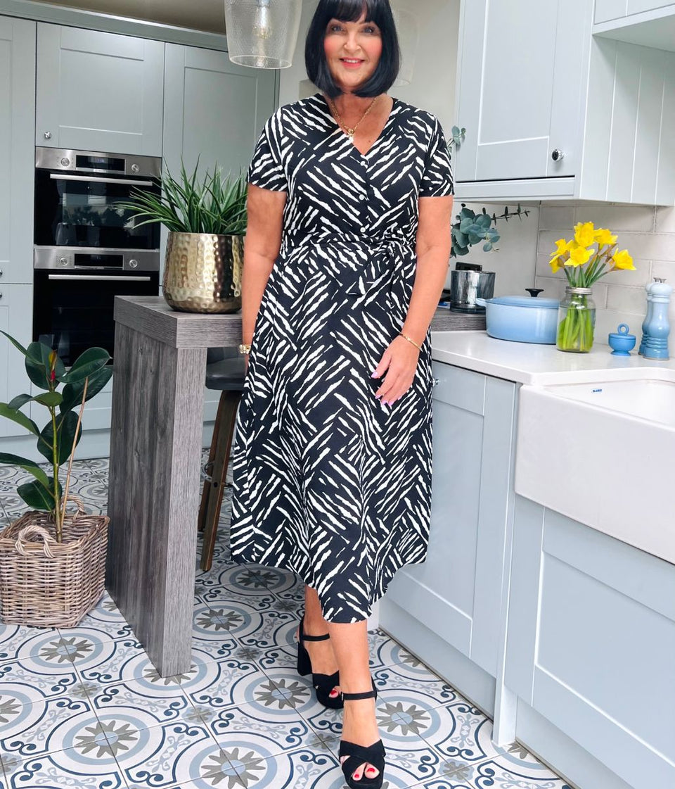 Zebra Print Belted Midi Dress