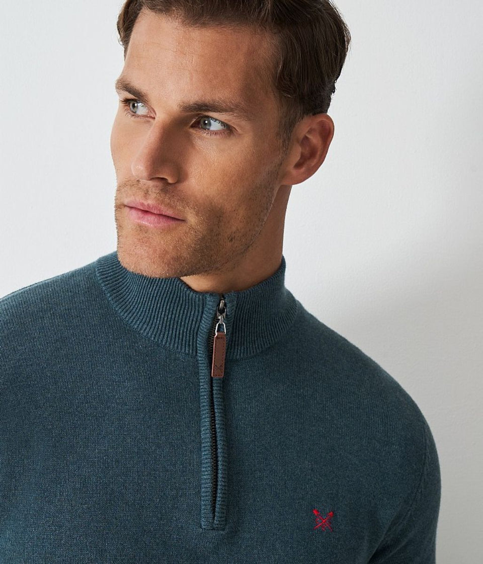 Teal Mens Cotton Half Zip Jumper