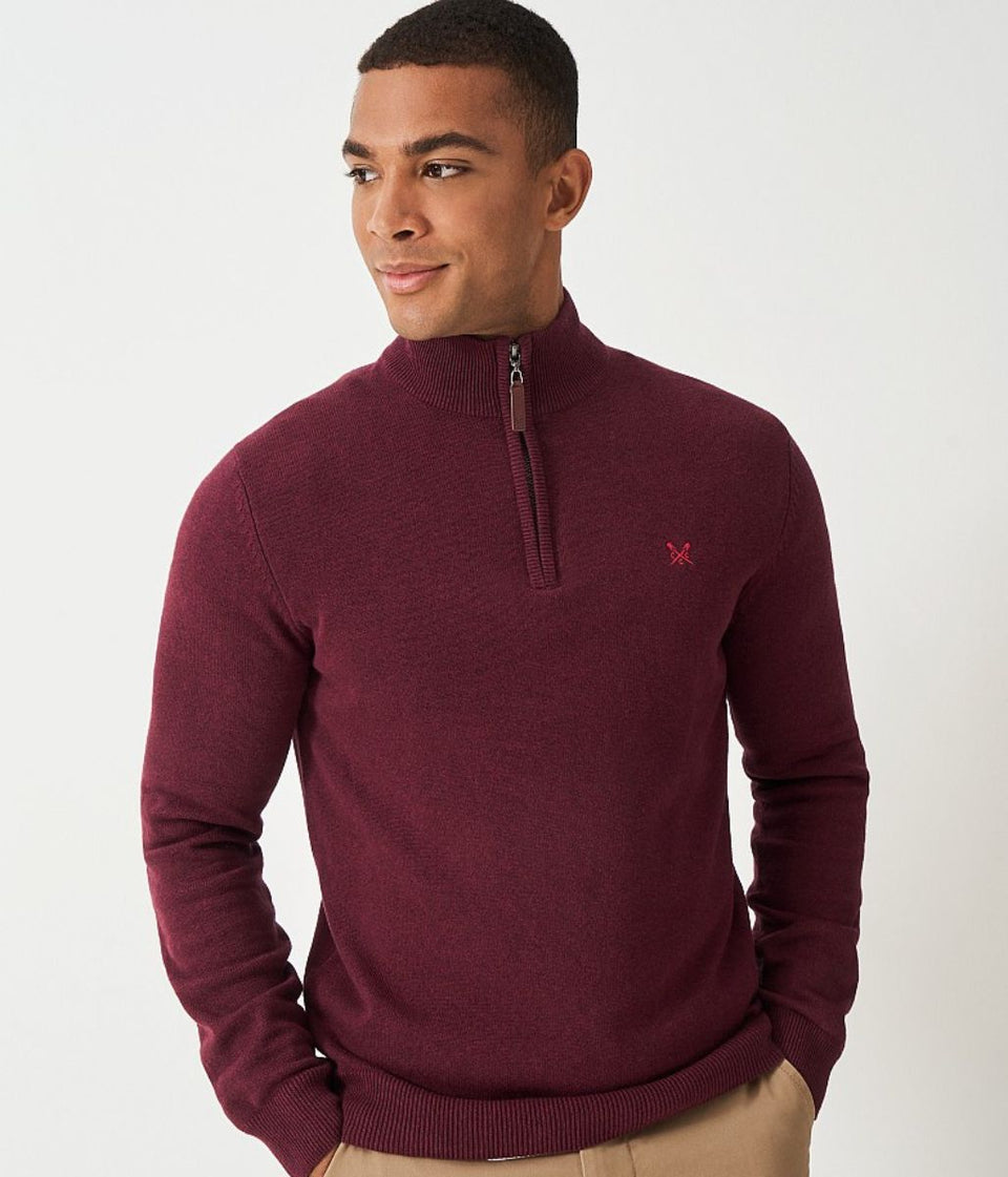 Wine Mens Cotton Half Zip Jumper