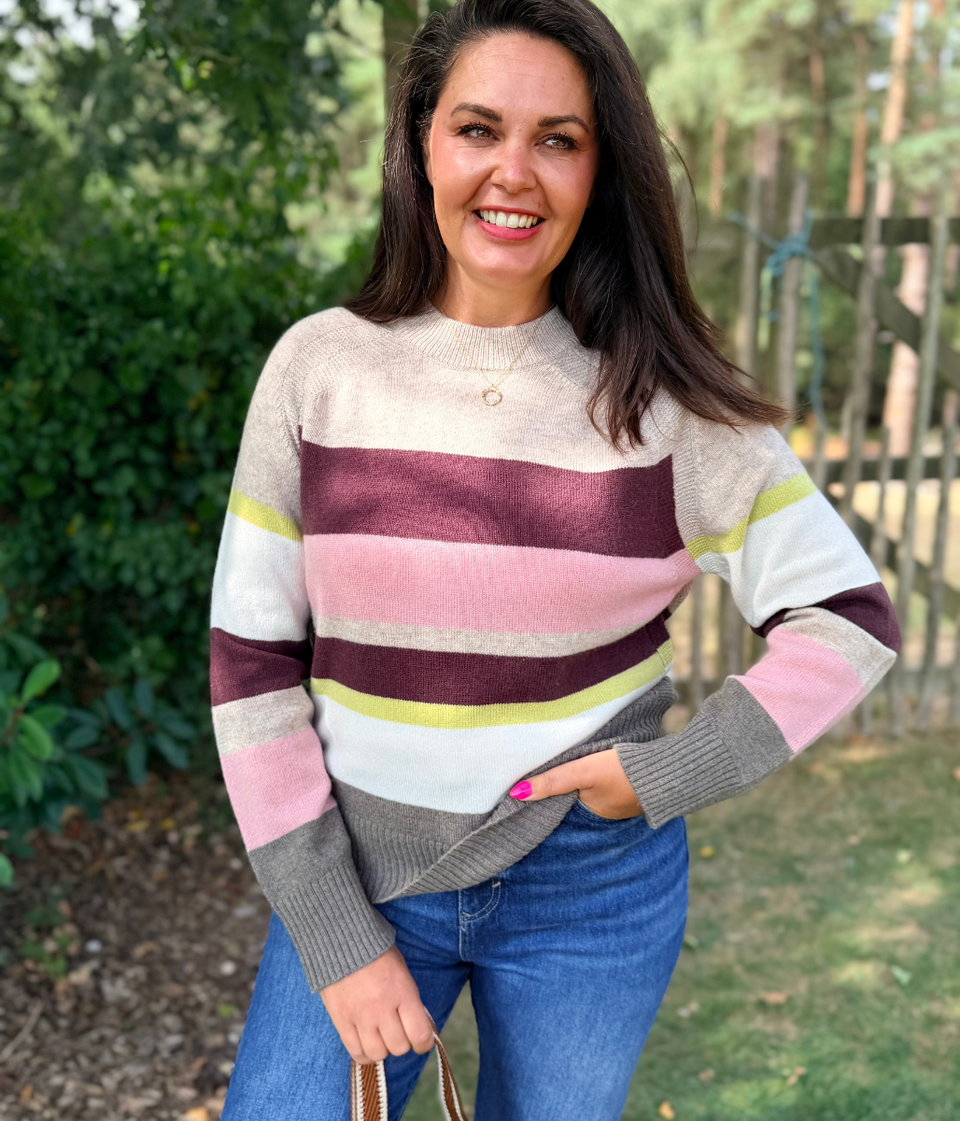 Neutral Pink Stripe Lambswool Jumper