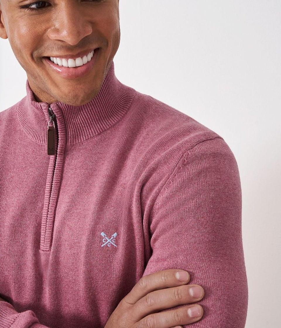 Light Pink Mens Cotton Half Zip Jumper
