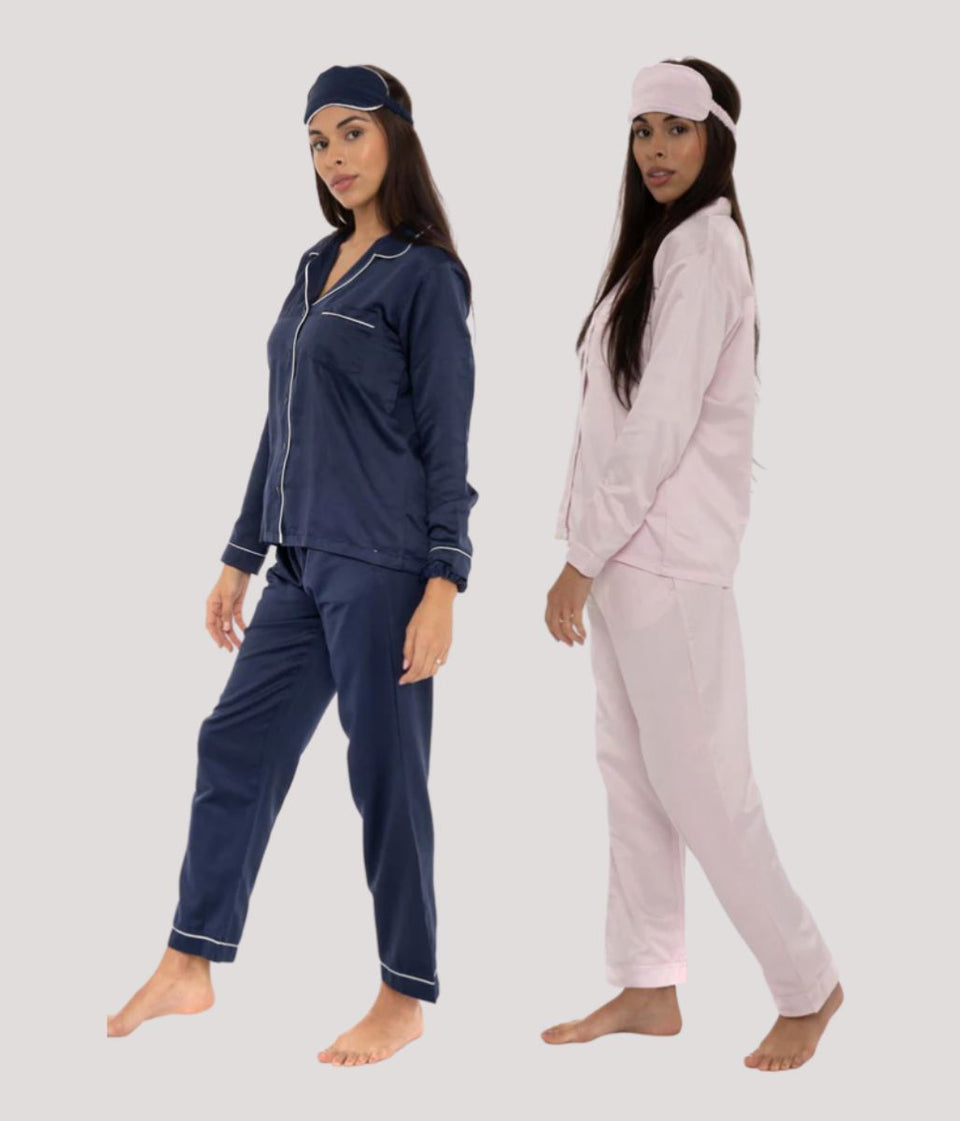 Gift Boxed Satin Navy Pyjamas