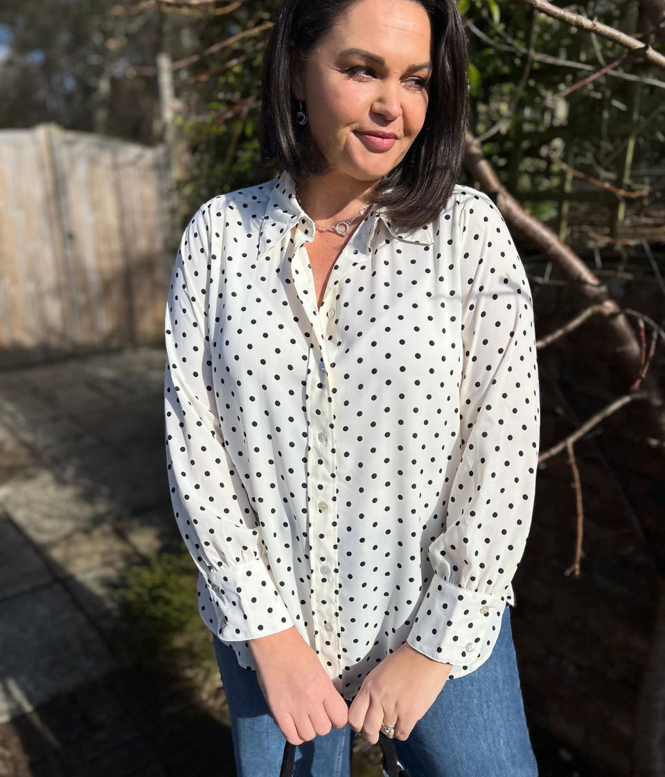 Ivory Dot Print Becca Shirt