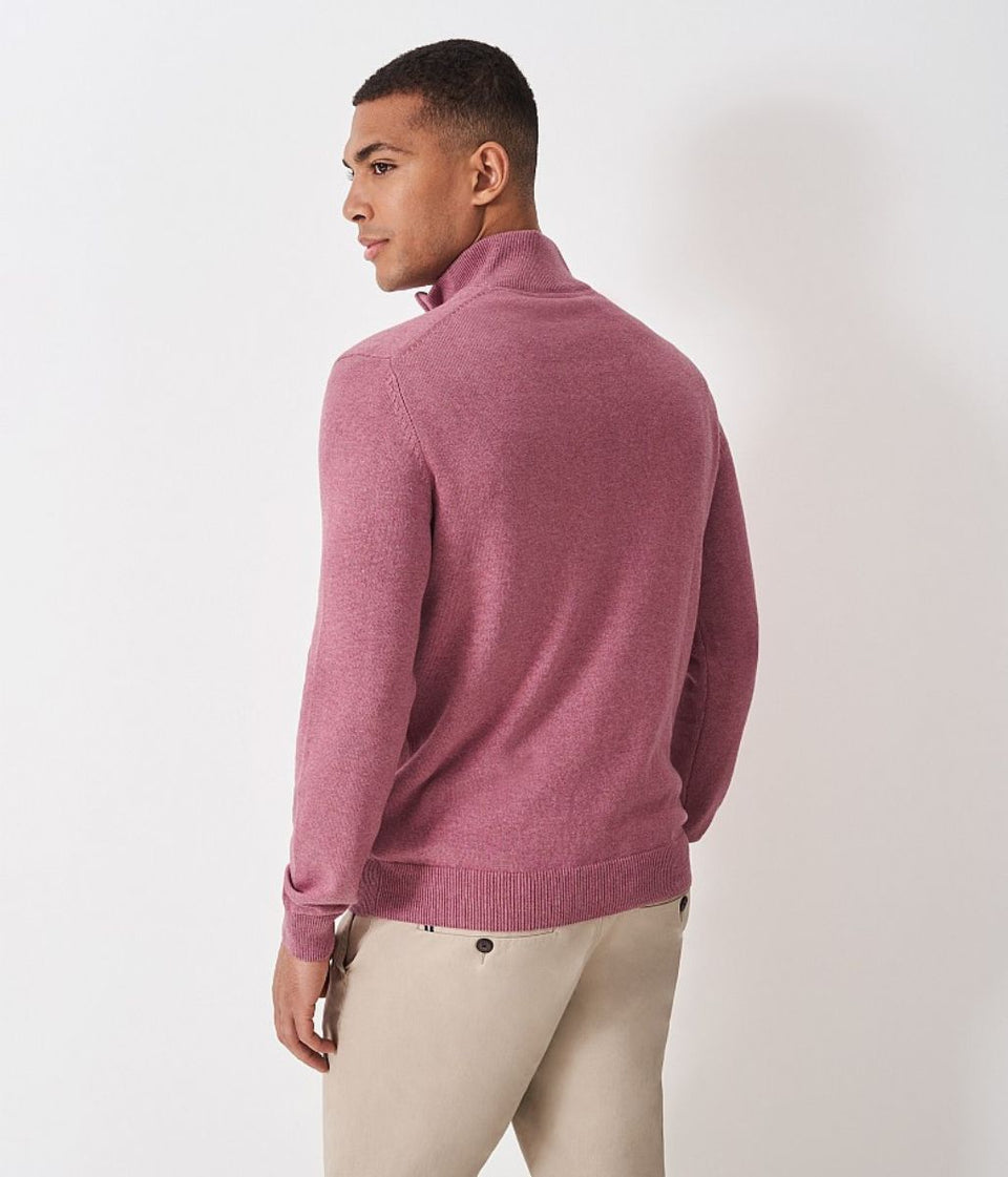 Light Pink Mens Cotton Half Zip Jumper