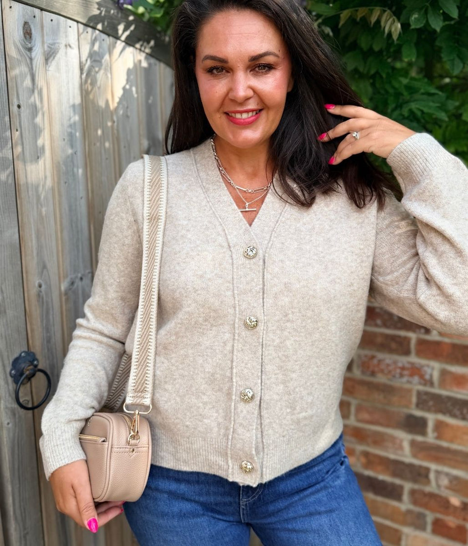 Natural Silver Knot Button Cardigan