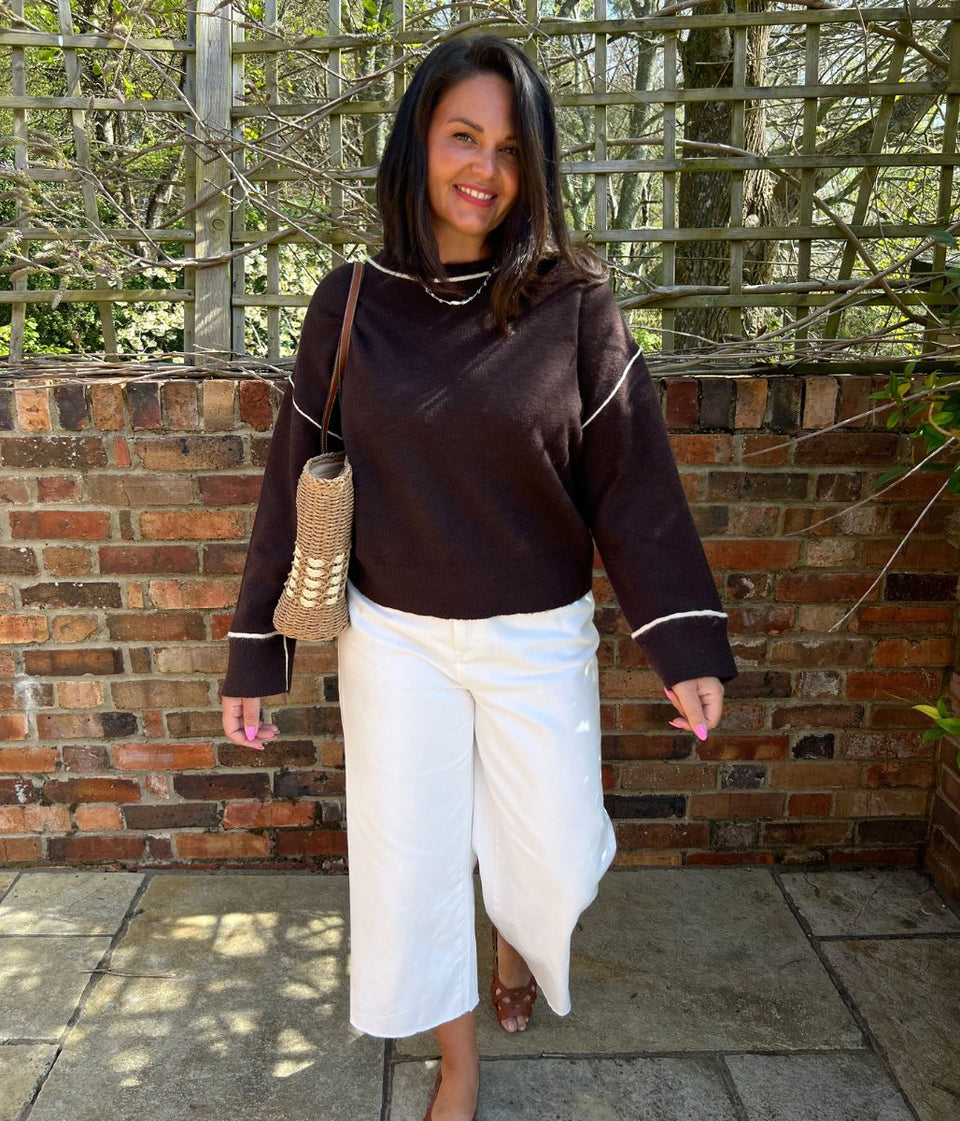 Brown Tipped Detail Relaxed Fit Jumper