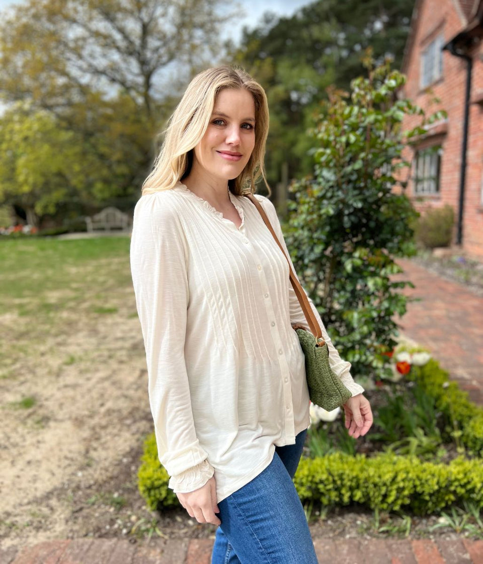 Brakeburn Cream Pleated Jersey Blouse