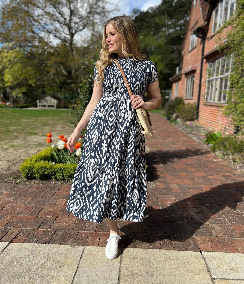 Brakeburn Navy Ikat Tiered Dress