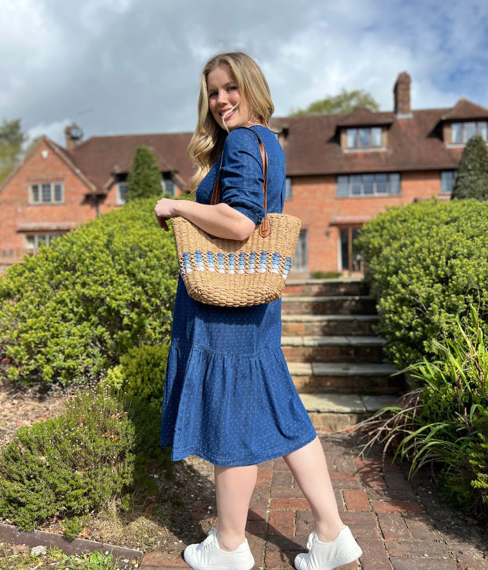 Brakeburn Blue Dotty Tiered Midi Dress