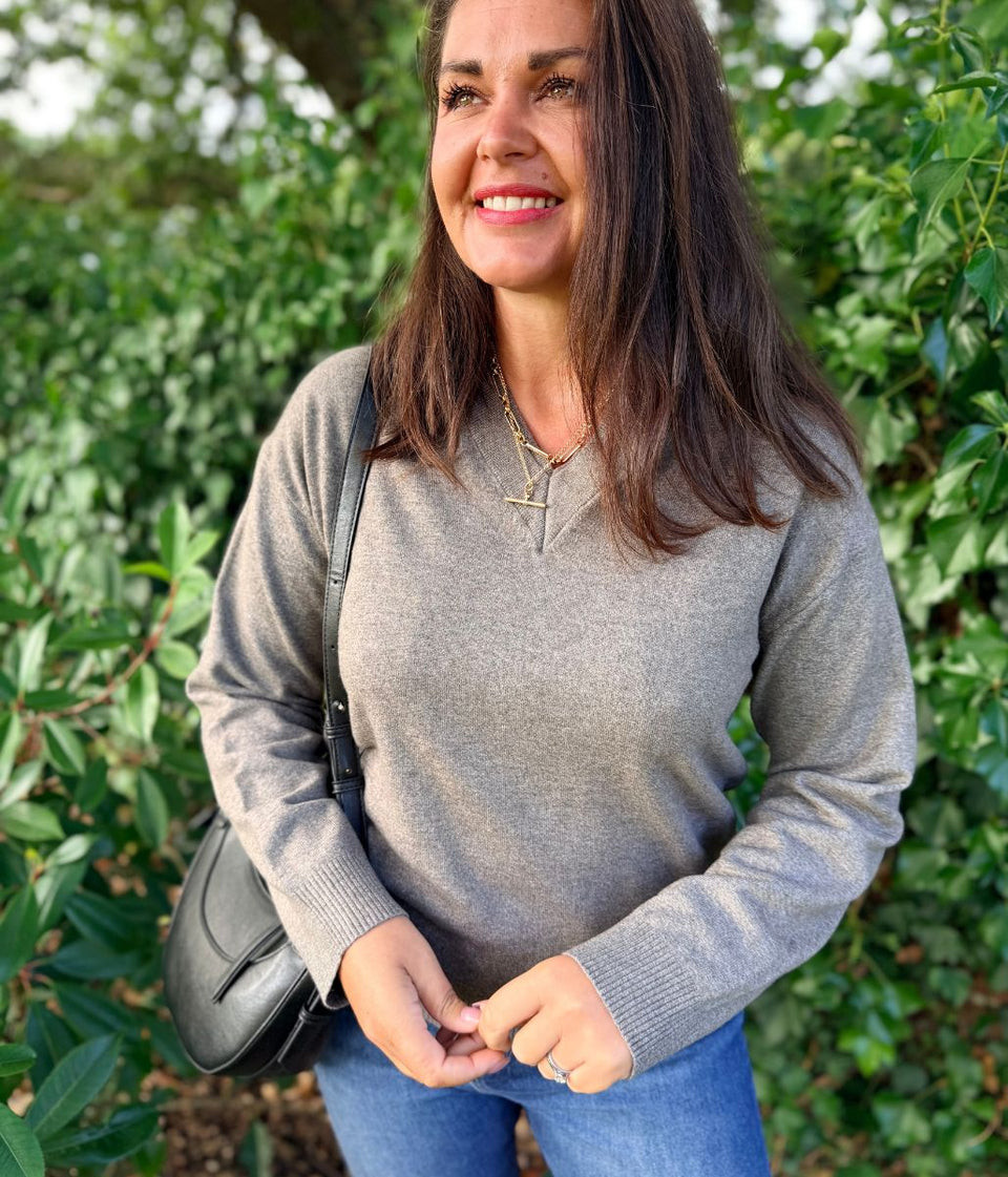 Women's Nutmeg Double V Neck Air Yarn Jumper