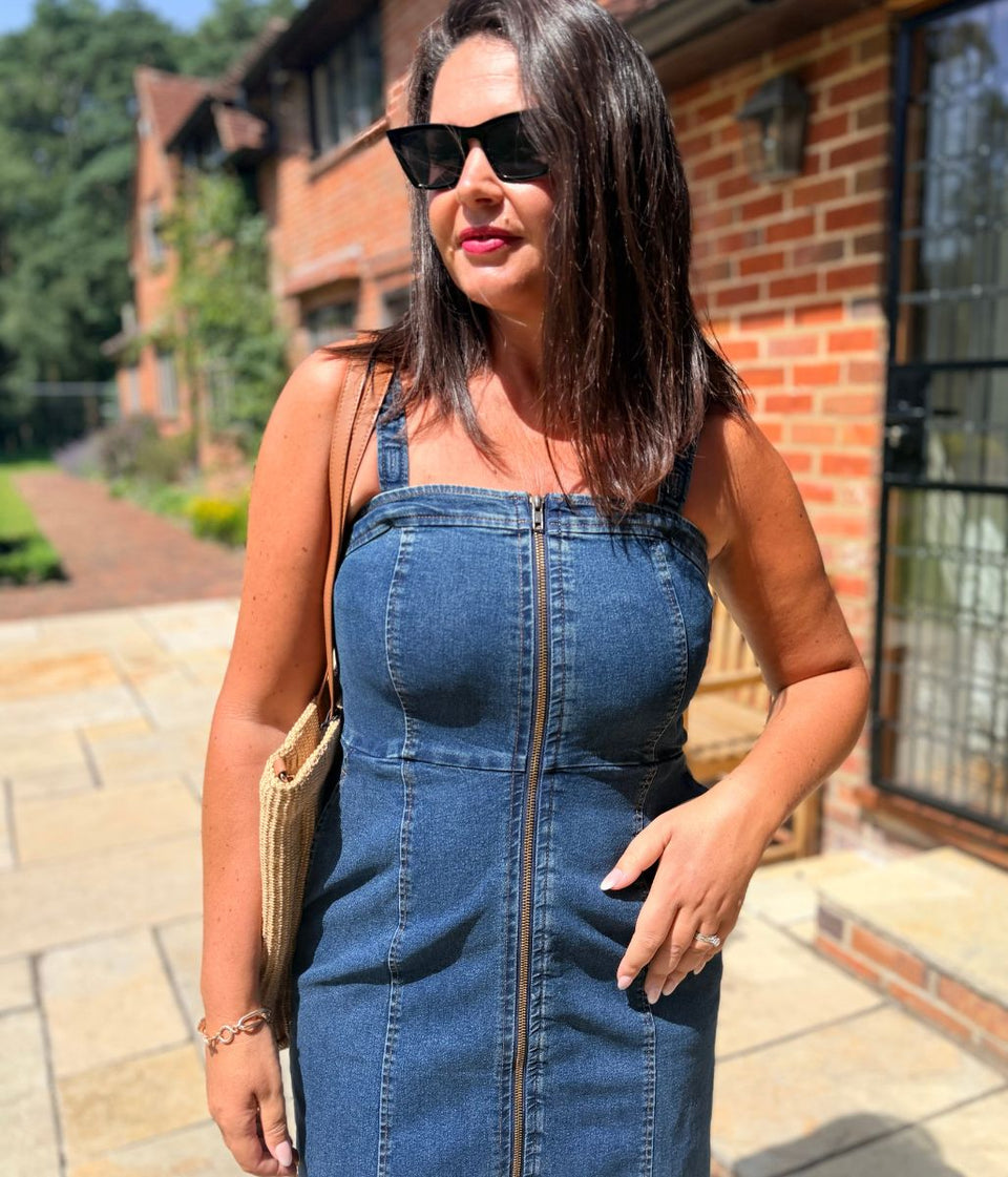 Blue Denim Zip Through Midi Dress