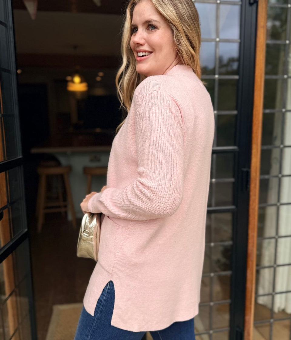 Pink Ribbed Edge to Edge Longline Cardigan