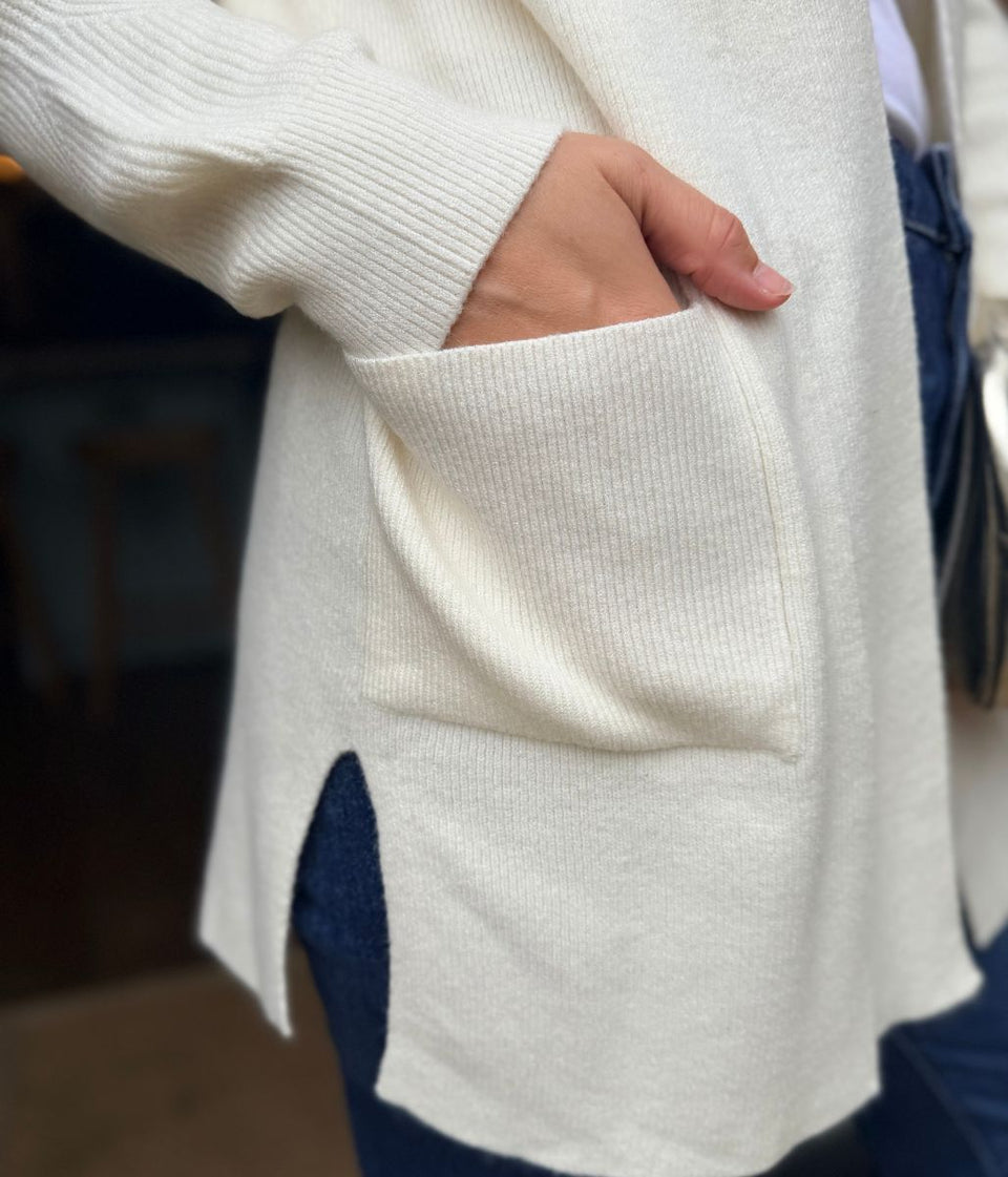 Ivory Ribbed Edge to Edge Longline Cardigan