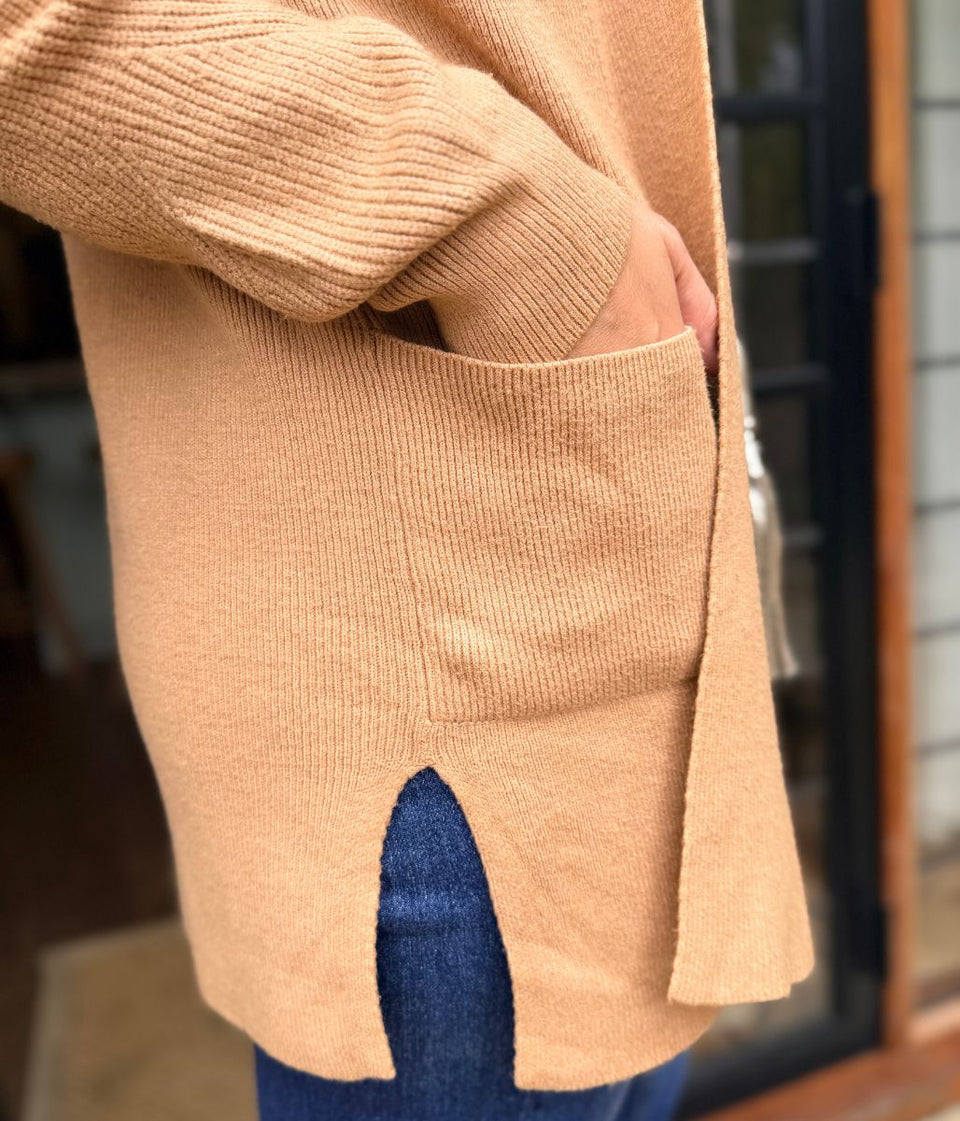 Caramel Ribbed Edge to Edge Longline Cardigan