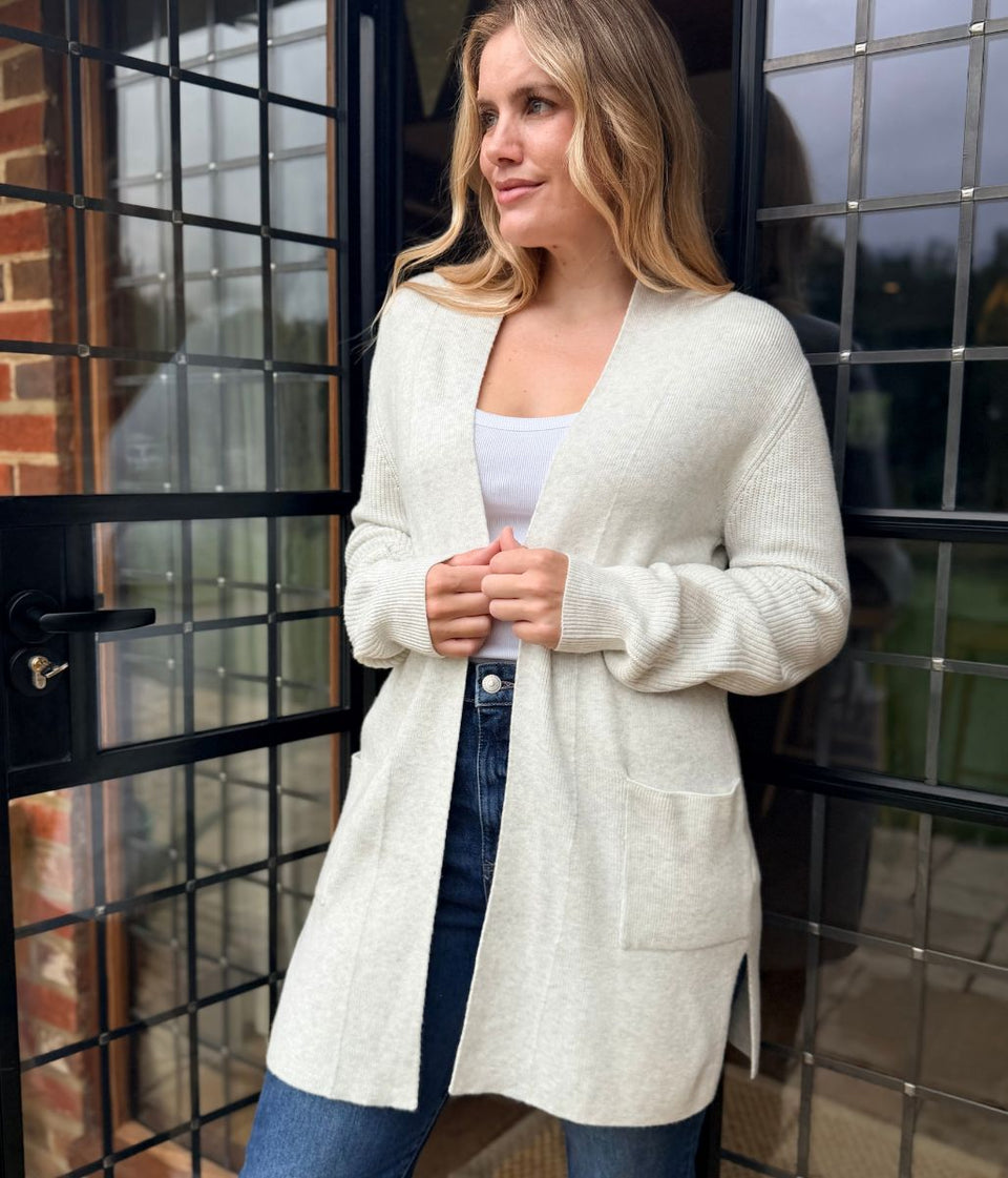 Light Grey Marl Ribbed Edge to Edge Longline Cardigan