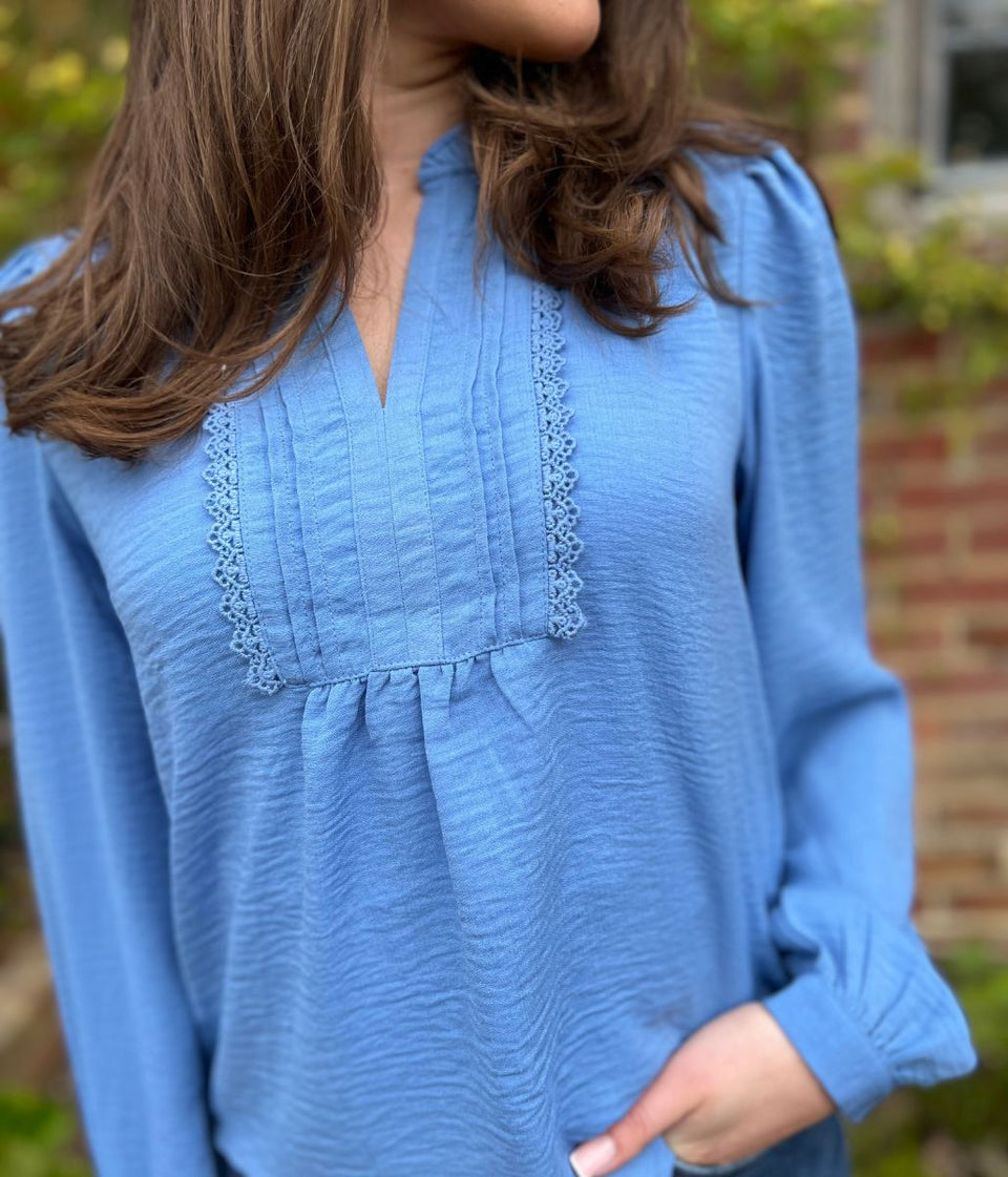 Blue Rachel Pintuck Blouse