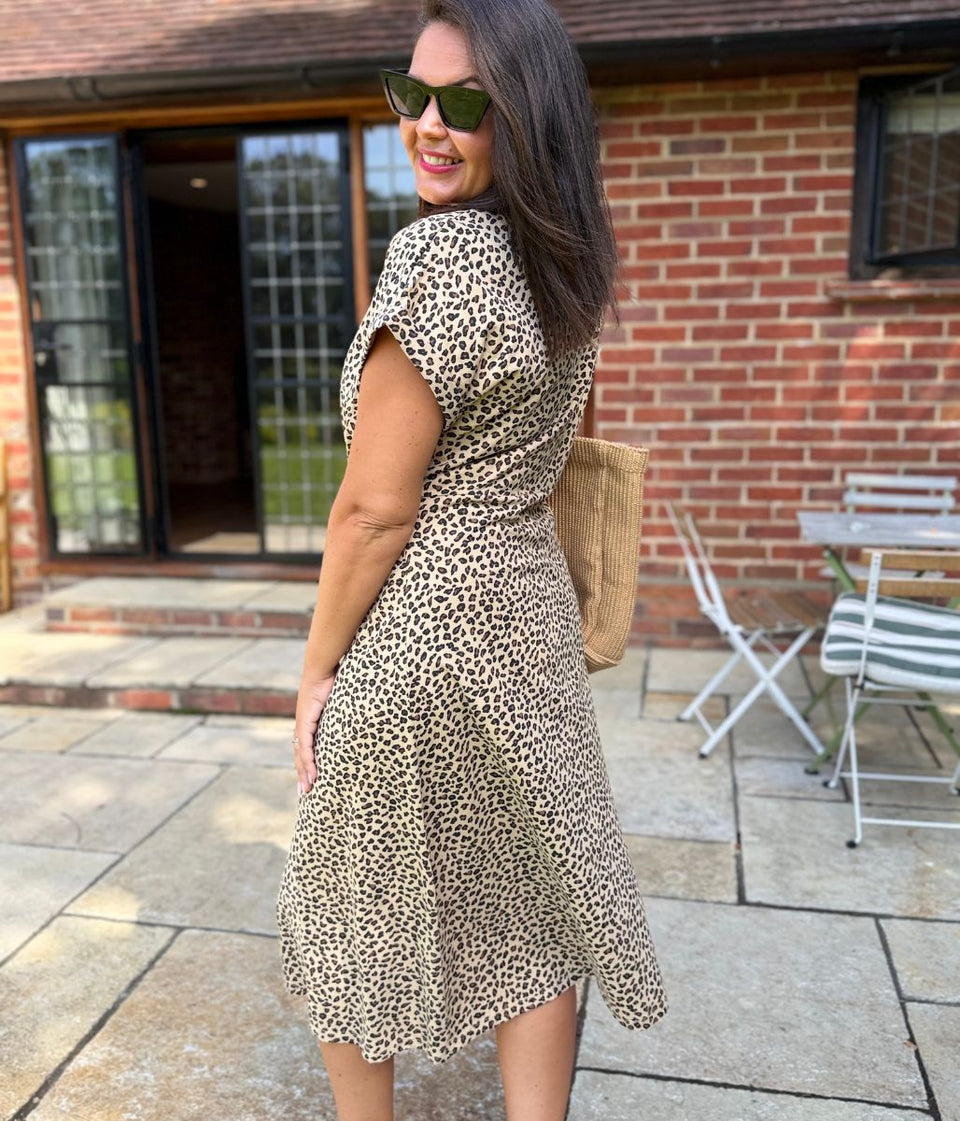 Leopard Print Side Twist Jersey Dress