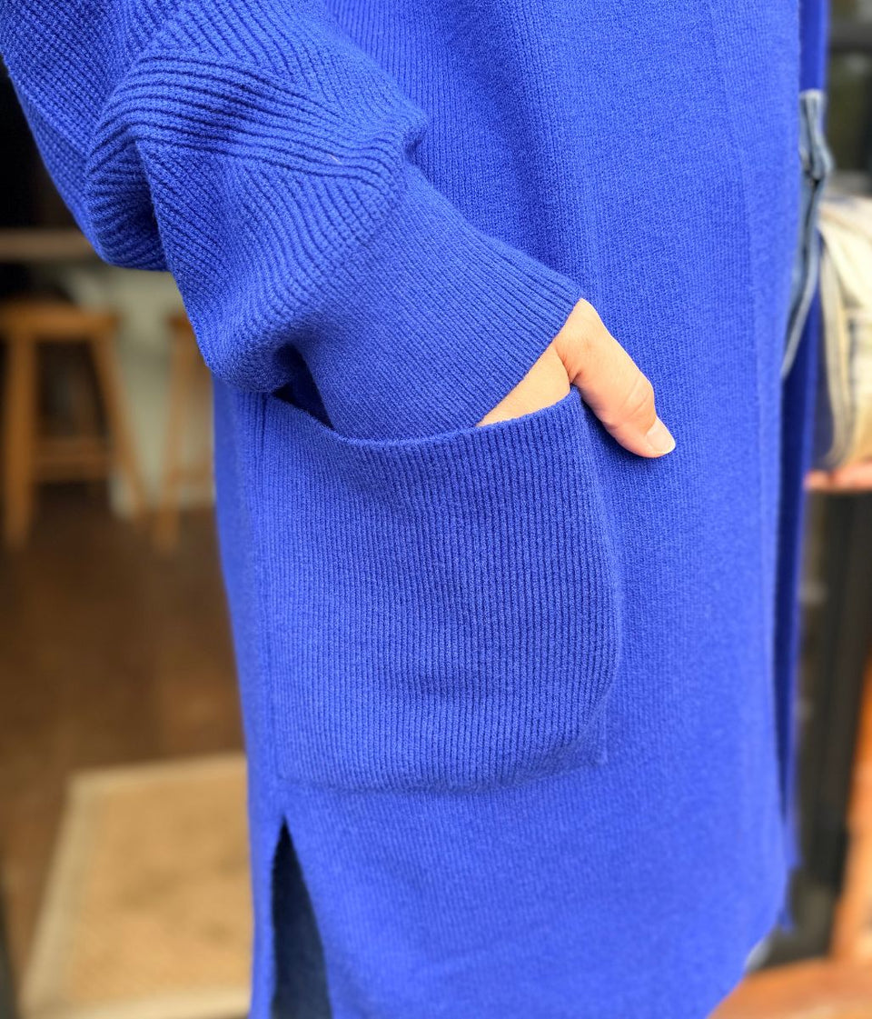 Blue Ribbed Edge to Edge Longline Cardigan