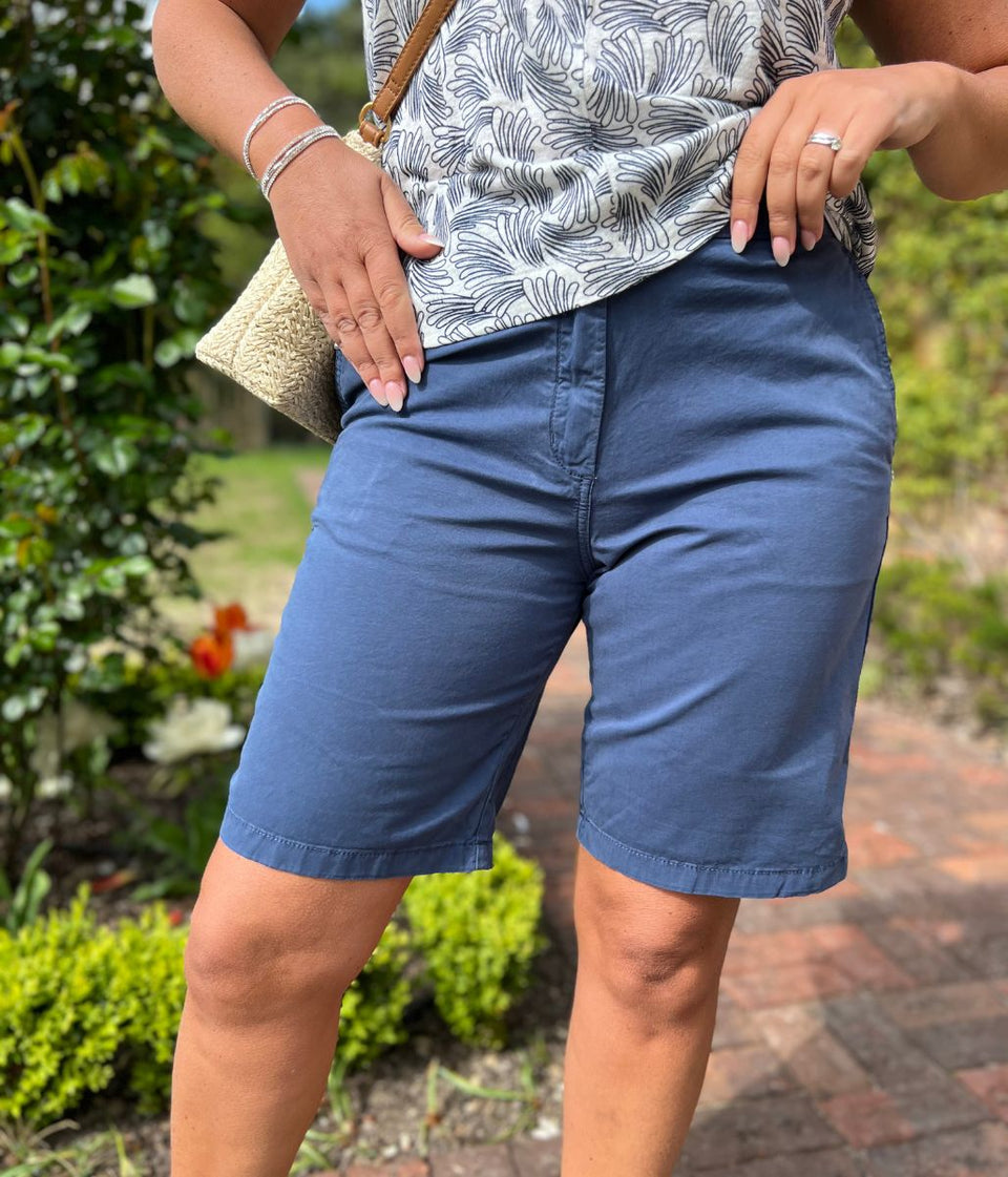 Navy High Waisted Chino Shorts