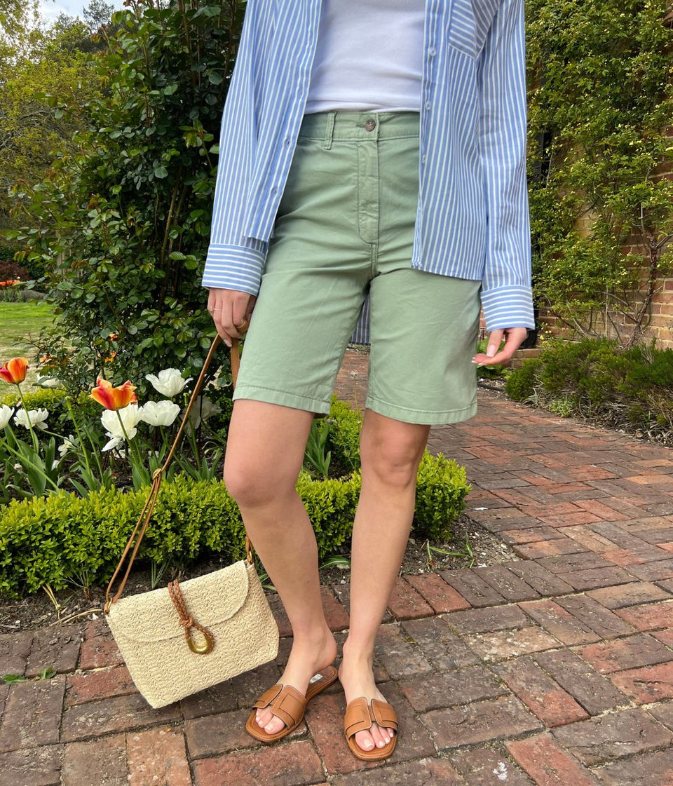 Green High Waisted Chino Shorts