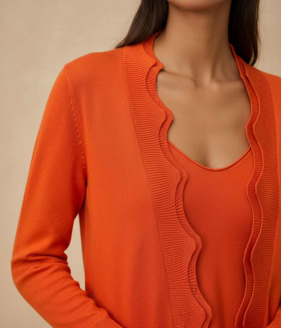 Orange Scallop Edge Open Cardigan
