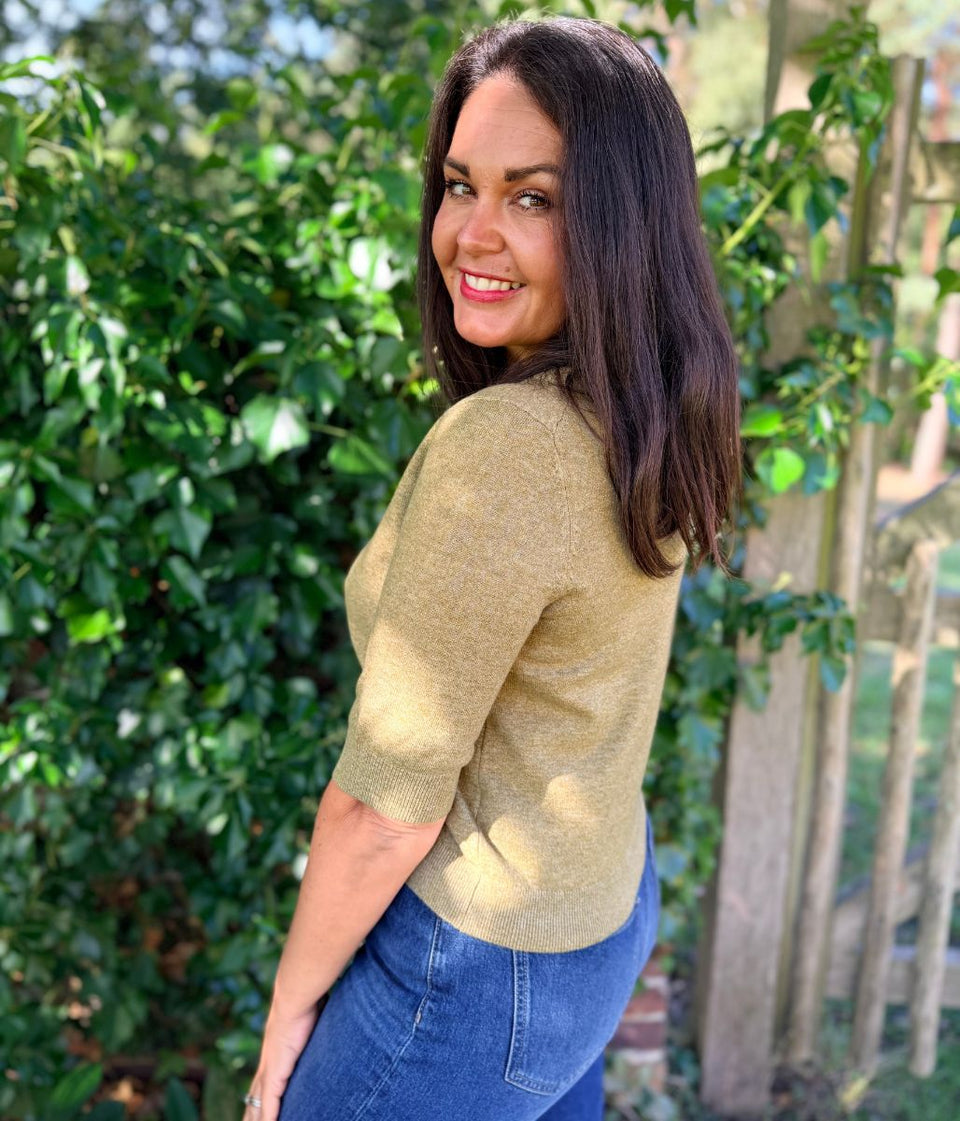 Green Air Yarn Half Sleeve Cardigan
