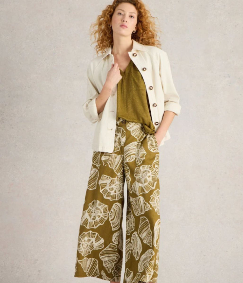 White Stuff Khaki Iris Linen Tee