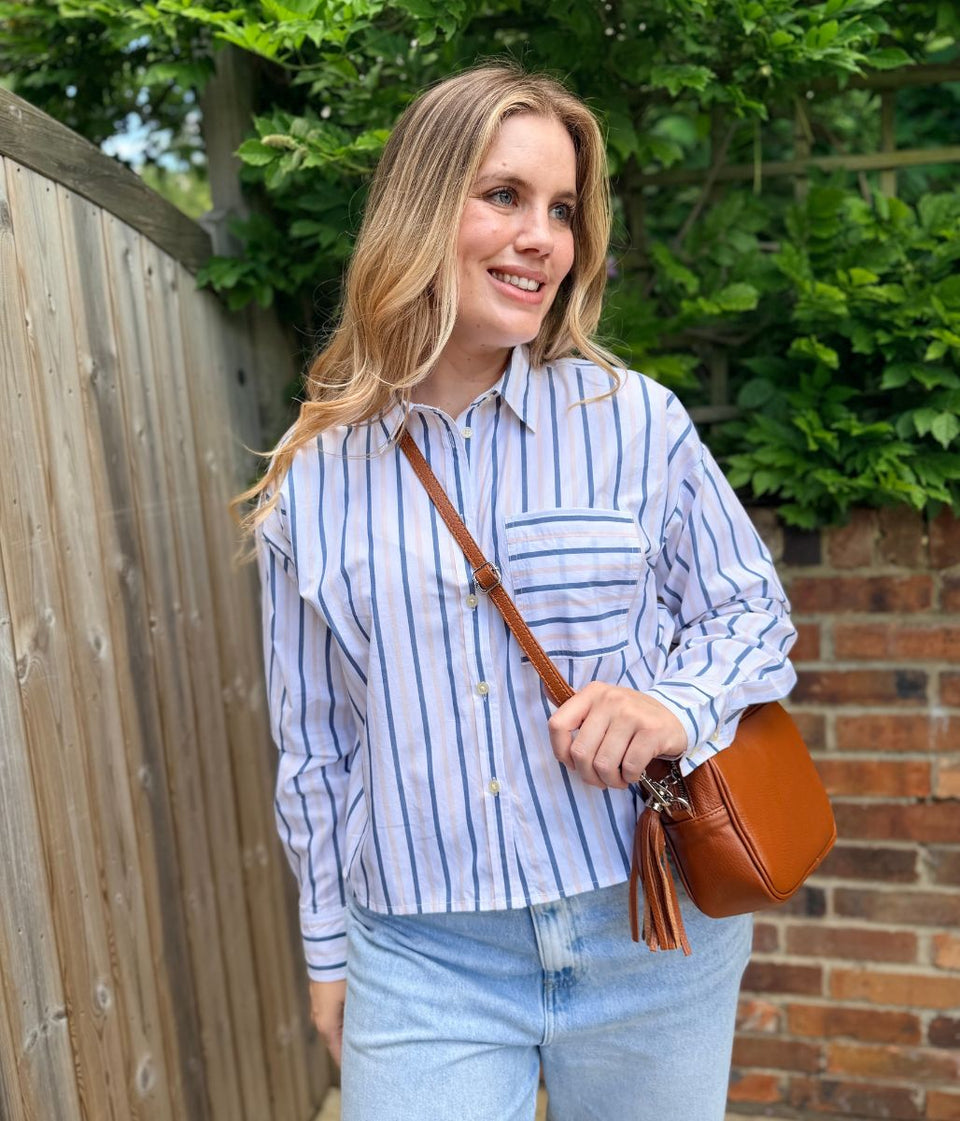 Pink & Navy Striped Poplin Modern Shirt