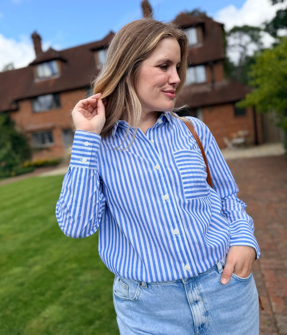 Light Blue Striped Poplin Modern Shirt